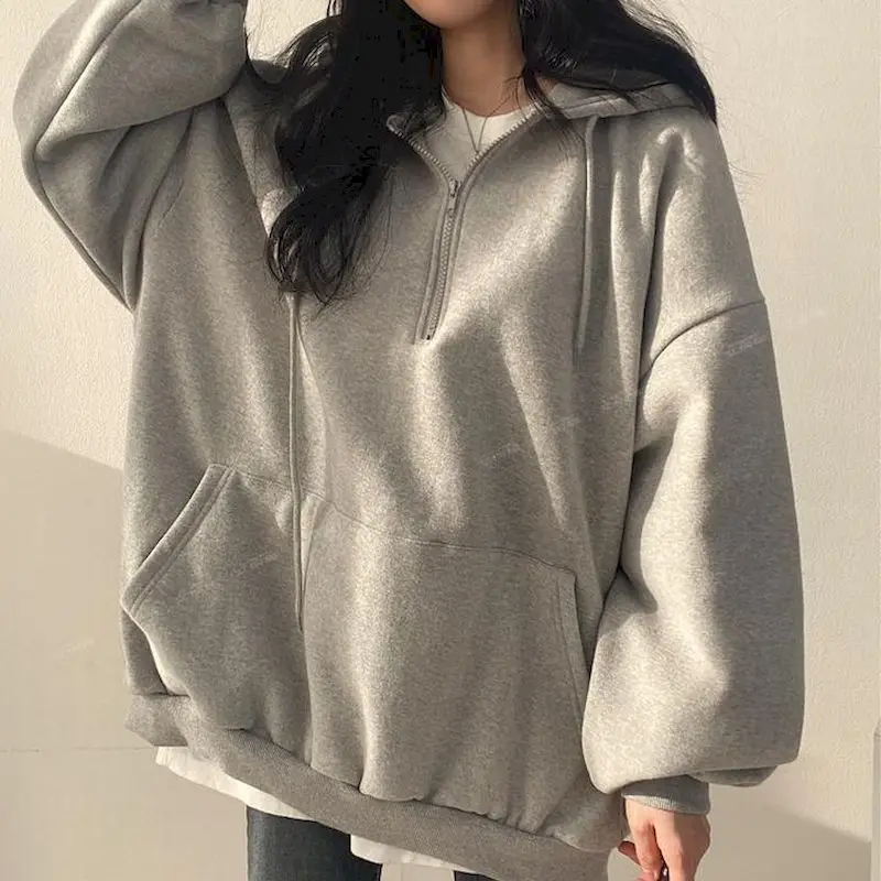 Streetwear Solid Hoodies Women Oversized Y2k Zip Up Hoodie Sweatshirts Harajuku Sportswear Korean Hooded Pullover K Pop Clothes