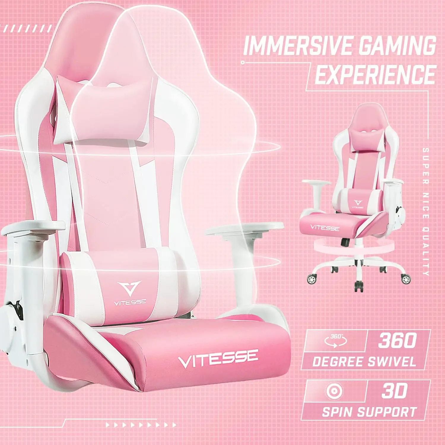 สีชมพูน่ารัก Kawaii Gaming เก้าอี้สําหรับสาว Ergonomic โต๊ะ Racing Office ปรับสูงกลับเกมหมุนเก้าอี้หนัง L