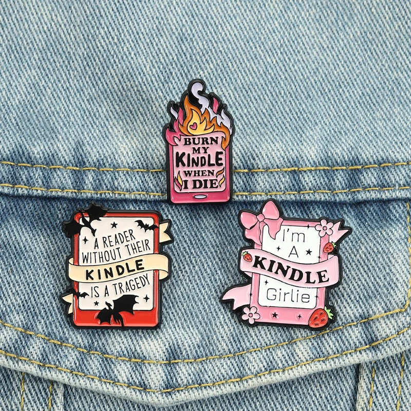 Broches de Esmalte con Diseño de Lector de Libros Electrónicos, Broches de Dibujos Animados de Fantasía, Insignias de Solapa con Diseño de Libros, Joyería para Amantes de los Libros, Regalo para Amigas