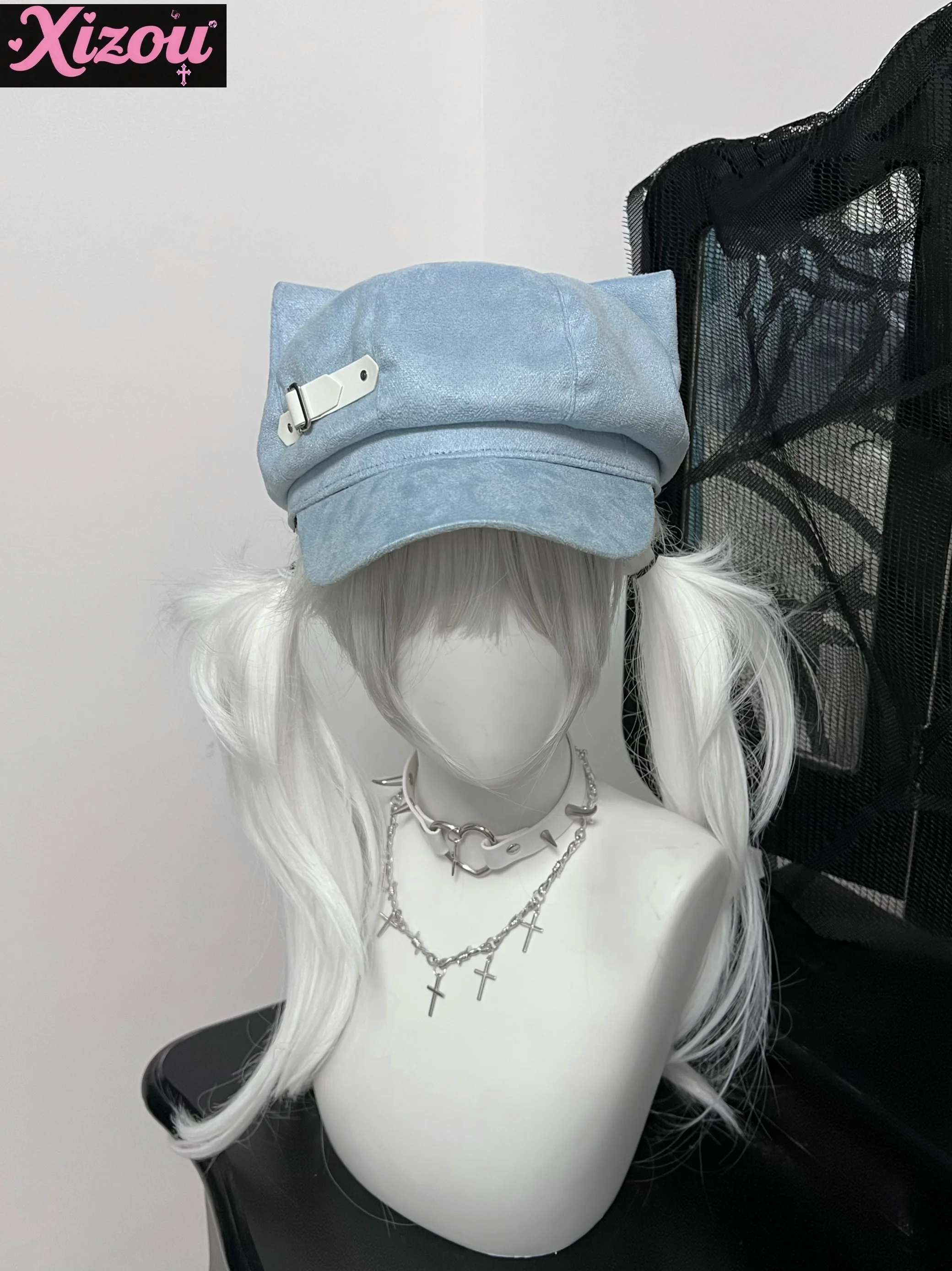 

Japanese Original Yabifeng Y2K Cat Ears Peaked Cap Berets Girls Student Accessories Detachable Subculture Hat Cool Cap for Women