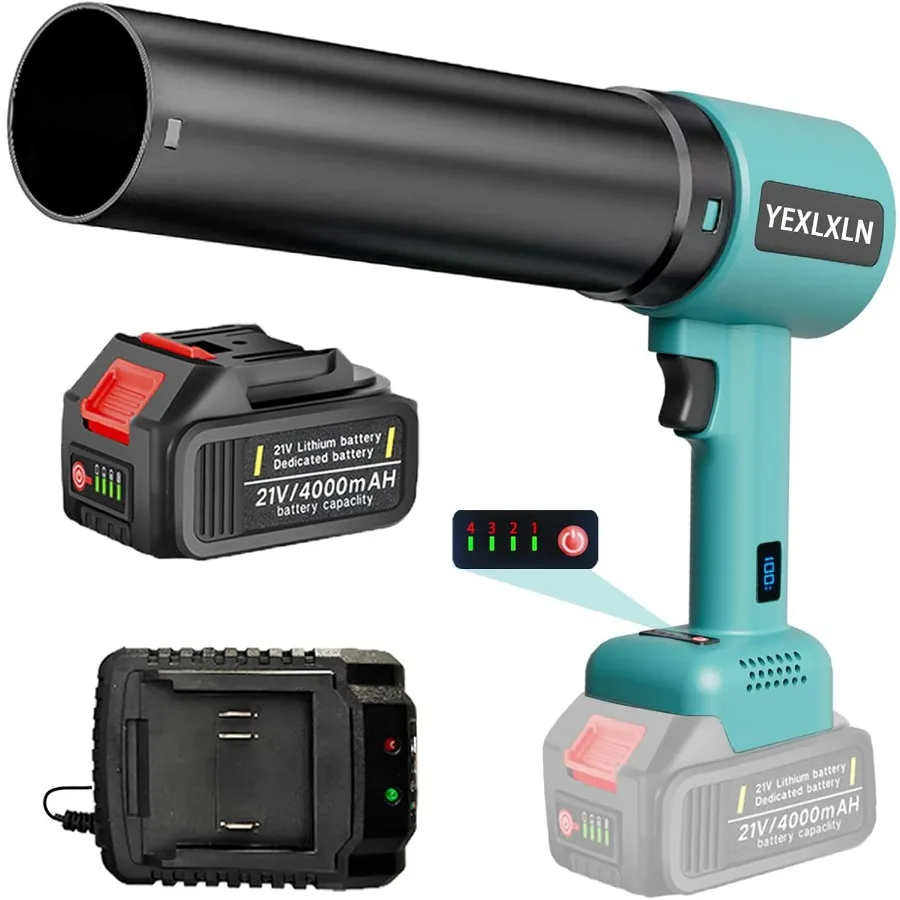 

Беспроводная воздуходувка для листьев, турбоструйная мощность 21 В, аккумуляторы емкостью 4,0 Ач и зарядным устройством, высокоскоростная вентиляторная мощность 150 миль в час для очистки патио, выдувания снега L