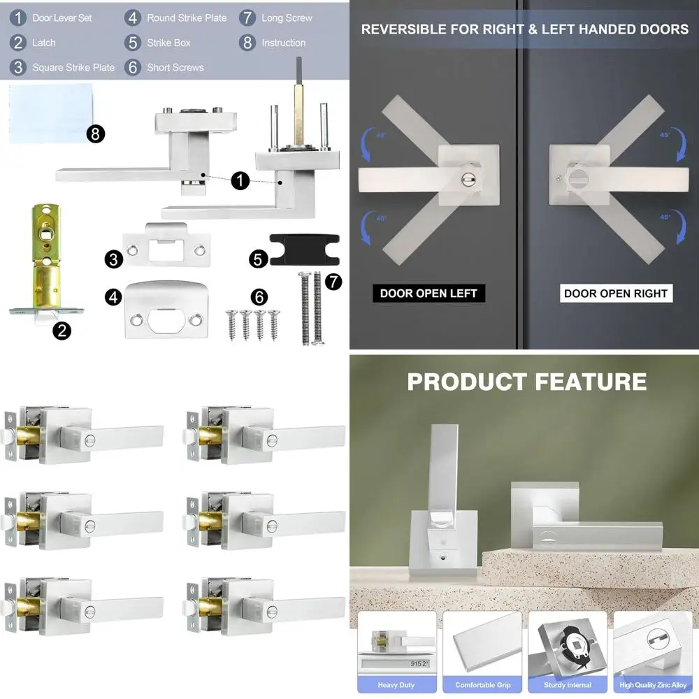 

6-Pack Heavy Duty Privacy Door Handles, Suitable for Bathroom and Bedroom, Satin Nickel Finish, Right-Handed Operation
