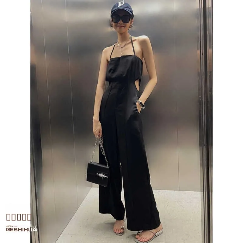 

Женский комбинезон с вырезами на бретелях, повседневный пляжный костюм с высокой талией, длинные брюки из полиэстера