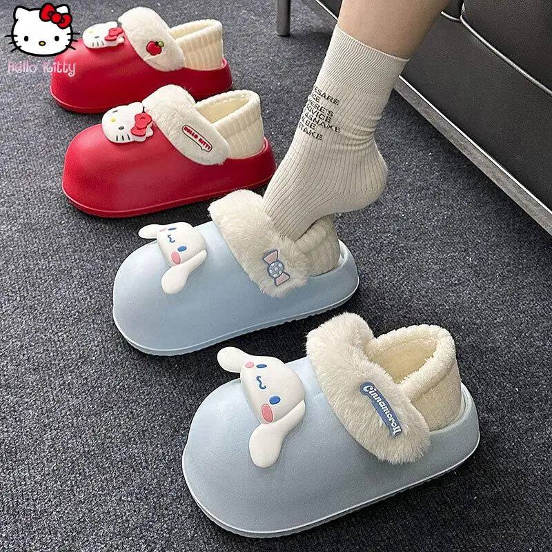 

Sanrio Kawaii Hello Kitty теплые тапочки для девочек Kuromi Cinnamoroll зимняя детская домашняя повседневная обувь с рисунком аниме Sweet Melody