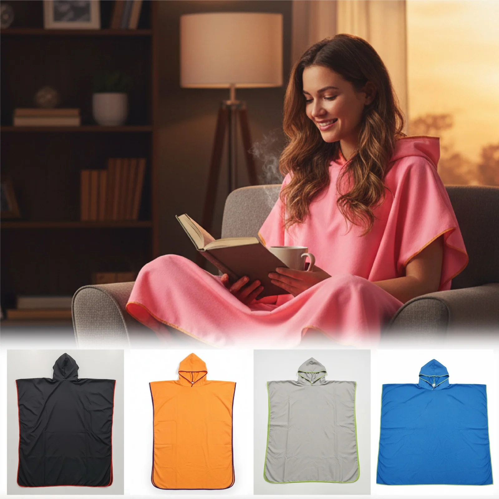 Quick-Dry Beach Poncho, Ultra-Thin Lightweight Unisex Changing Robe, Soft Portable Towel for Swimming Surfing, One Size Fits All
