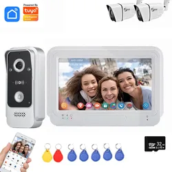 Timbre inalámbrico con pantalla táctil, intercomunicador de vídeo con Wifi inteligente, cámara para casa y apartamento, desbloqueo con tarjeta RFID, 1080P, 7 pulgadas, Tuya