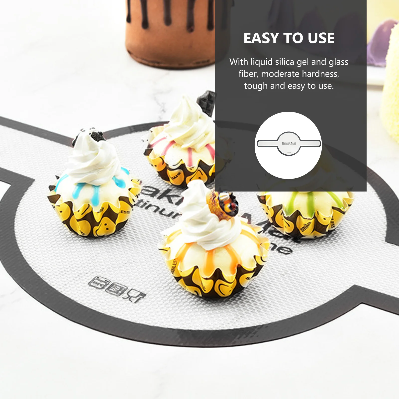 

1pc Baking Mat Multi-Function Dough Rolling Pad Non-Slip Kitchen Accessory Long Handles Easy Clean High Temp Resistant Silicone
