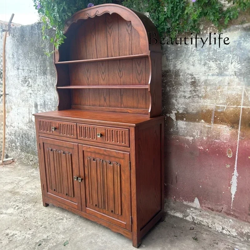 

J Ash Wood Antique Dining Side Cabinet Retro Display Wine Cabinet French Simple Coffee Hotel Antique Locker