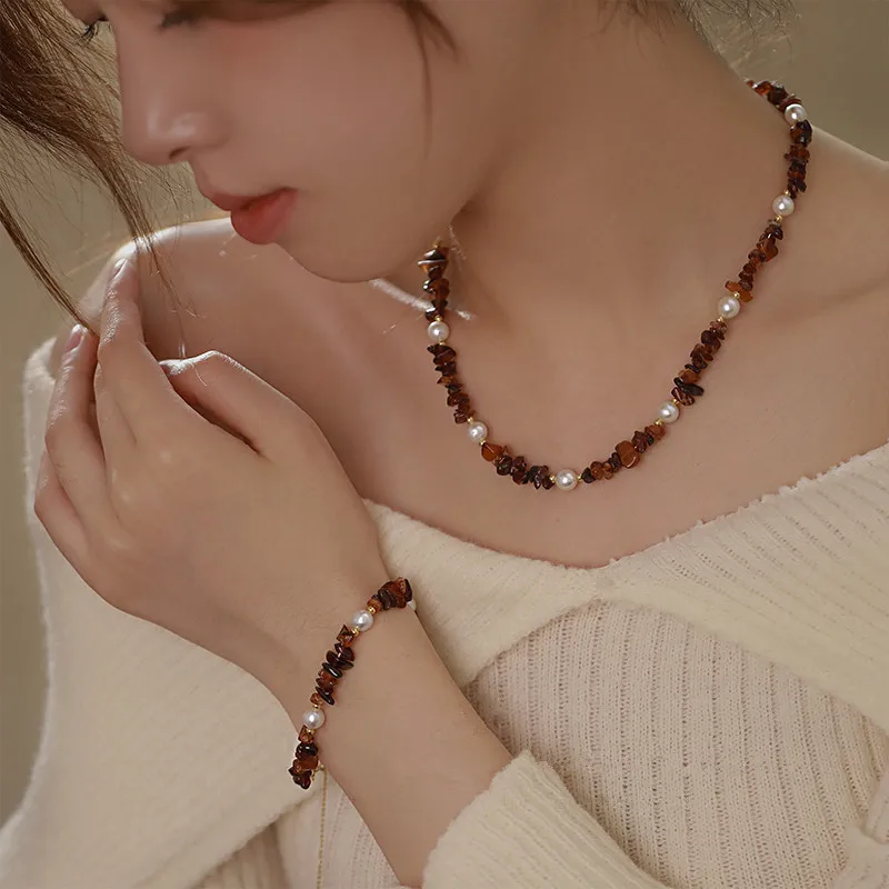 Nova chegada na moda natural de água doce pérola & pedra ágata 14k ouro preenchido conjunto jóias femininas para mulheres colar pulseira presentes