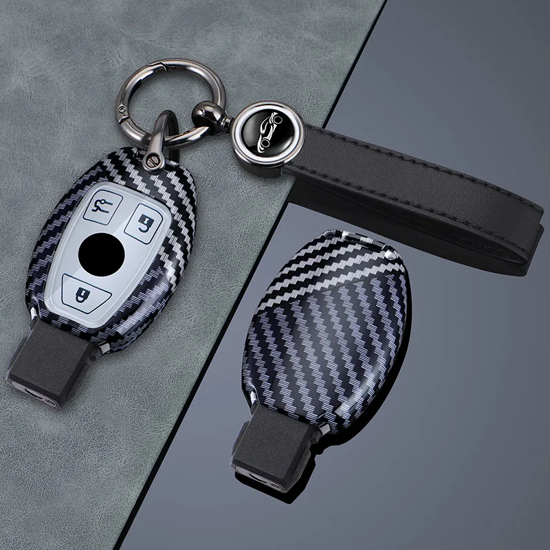 2/3 Buttons for Mercedes Benz A B C E S G Class W204 W205 W212 W213 GLC GLA CLA Carbon Fiber Car Key Case Cover Shell Keychain