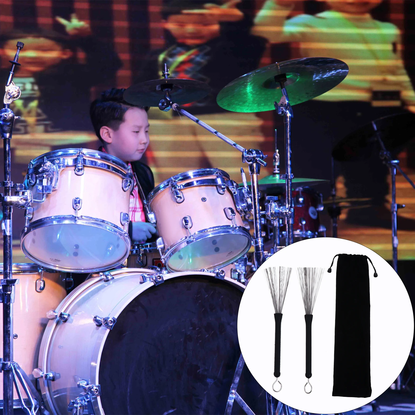 

Metal Drum Brush Snare Percussion Drumsticks Music Accessories Retractable Wire Roller Stainless Steel Handle Comfort Jazz Drum