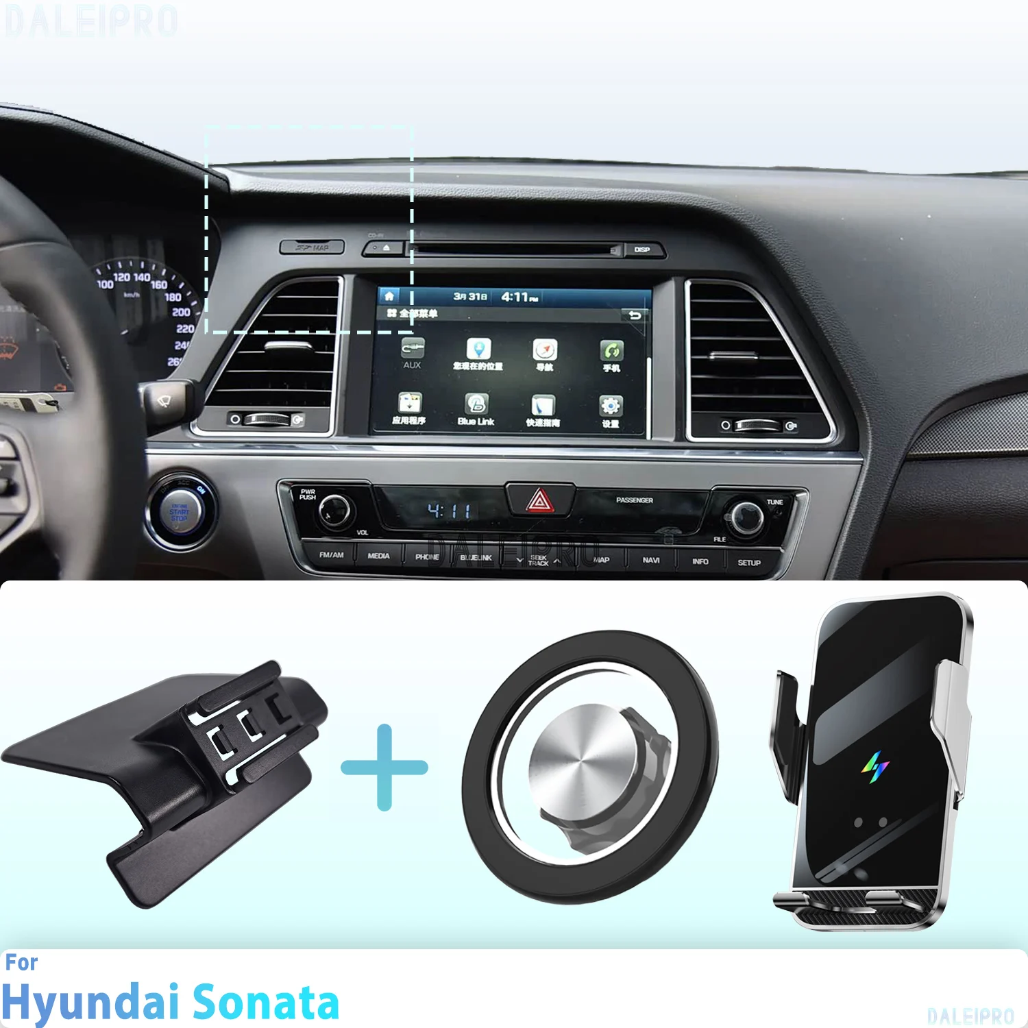 Made to measure for Hyundai Sonata LF 2015-2017 2018 2019 Phone Holder Car Magnetic Phone Mount Smart Sensing Wireless Charging