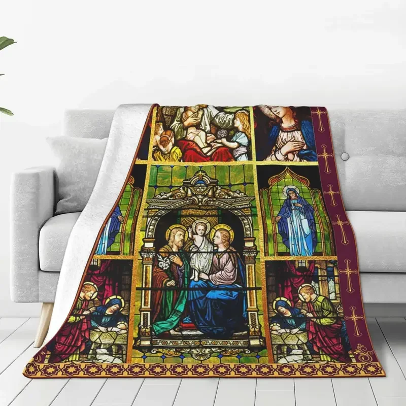 Jesus Virgin Mary Christian Plaid burlap fleece spring/autumn warm throw blankes for couch thin bedding quilt