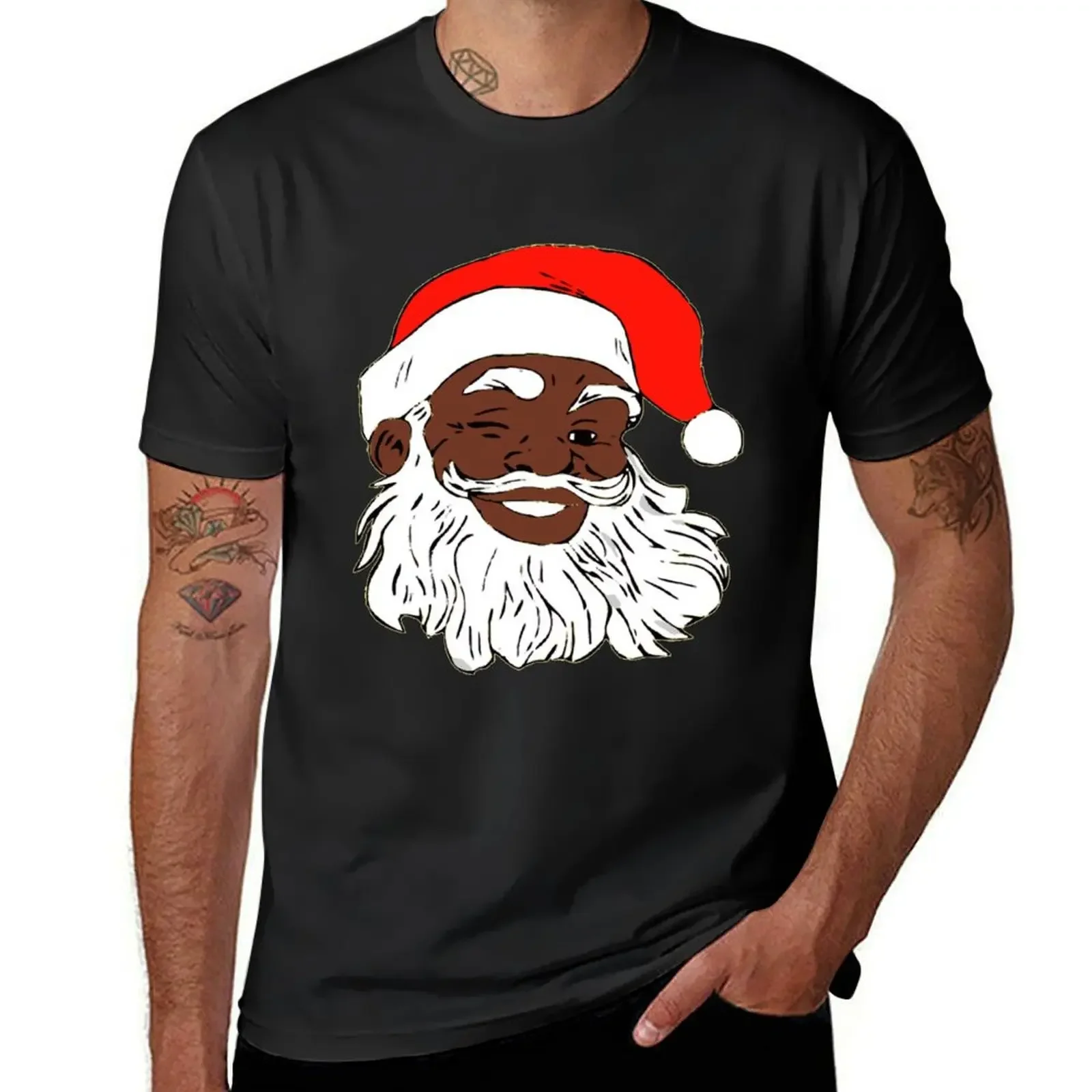 

Winking Black Santa Claus Christmas XMAS T-Shirt cheap stuff plus size clothes football t shirt mens cotton t shirts