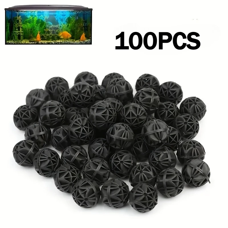 100pcs Black Bio Balls for Aquariums & Ponds - PP Material, Enhances Biological Filtration, For Fish Tanks, Water Purification
