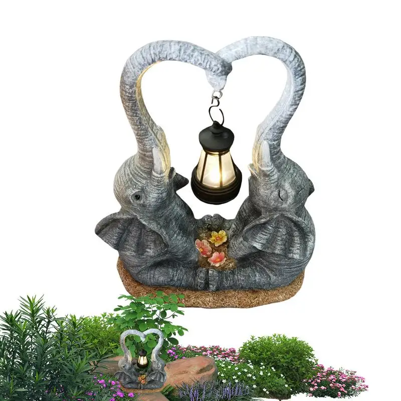 Solar Elephant Garden Statue Elephant Garden Decor Weatherpoof Elephant Lamp Solar Garden Statues Resin LED Lighting Decorative