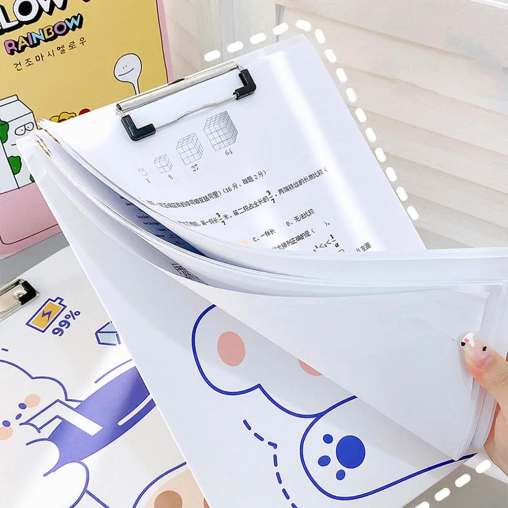 A4 File Folder Cartoon Clipboard Writing Pad Memo Clip Board Clips Test Paper Storage Organizer Office School SuppliesStationary