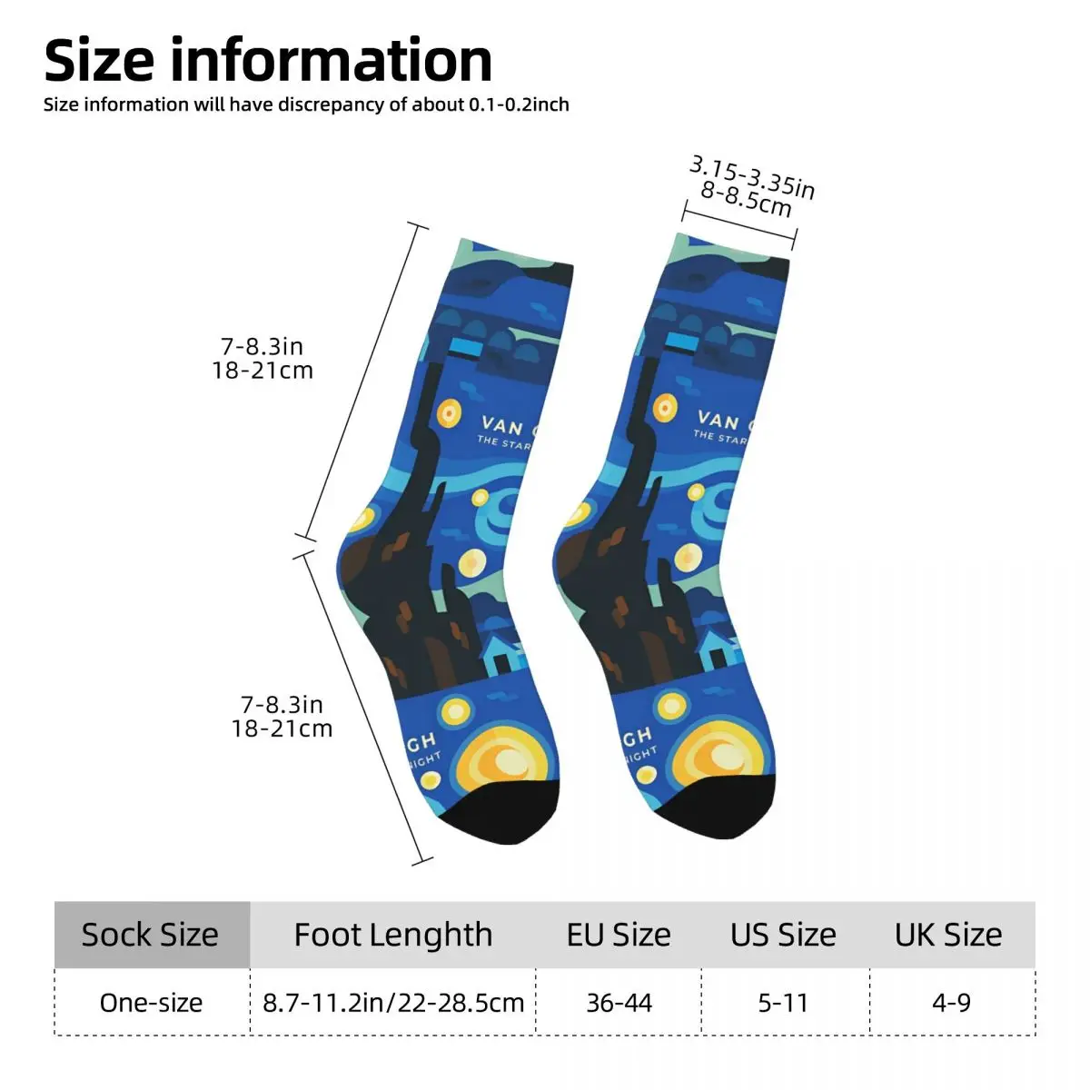 Chaussettes coordonnantes imprimées Van Gogh Strarry Sky pour hommes et femmes, bas drôles, sports de plein air, haute qualité, printemps