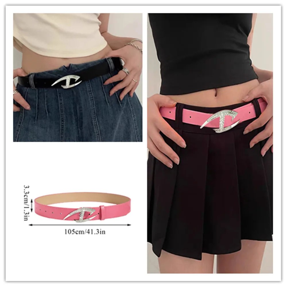 

Waistband Dress Jeans Trouser Decorative Waistband Alloy With Diamonds Belt Rhinestone Buckle Solid Color Simple DIY Waist Strap