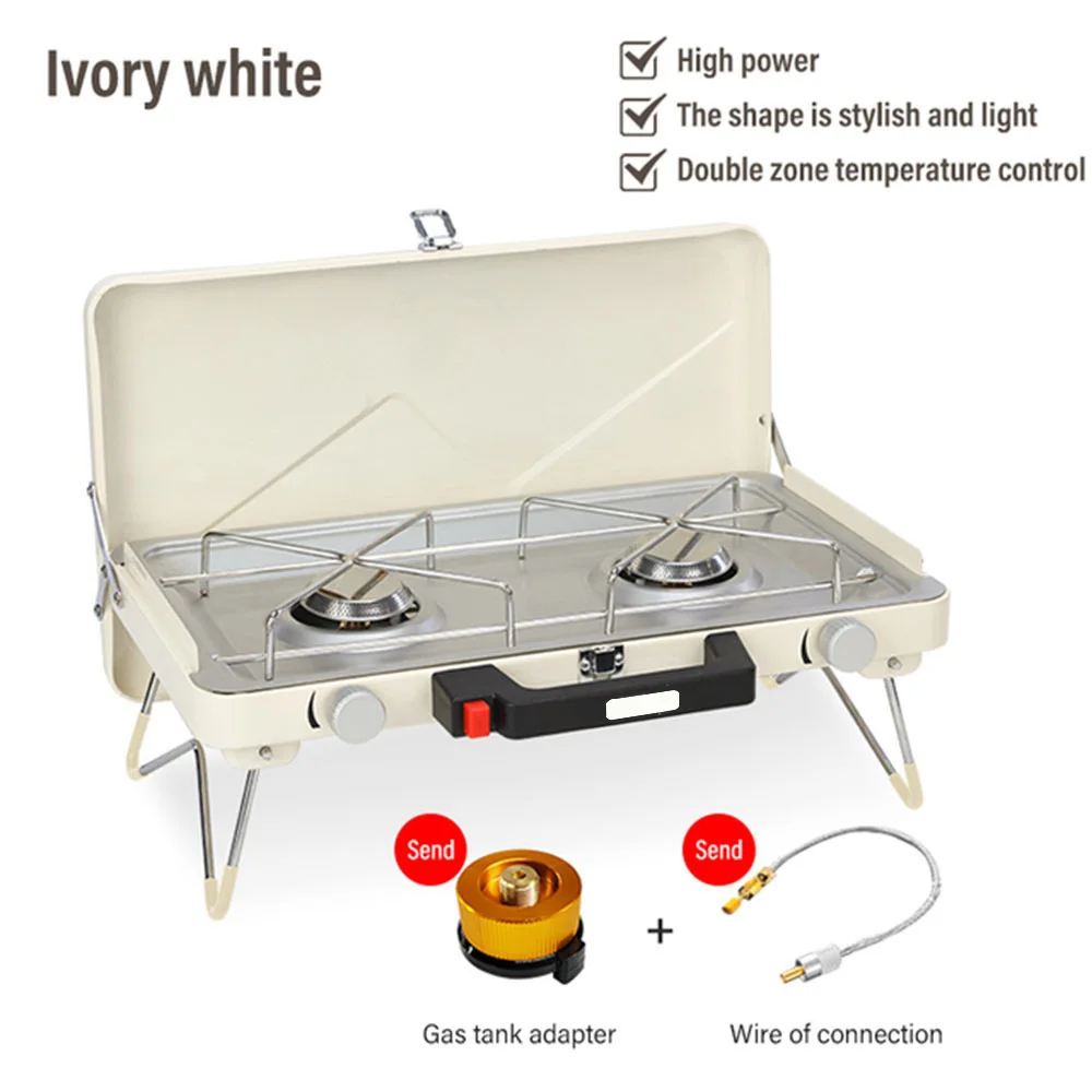 2-Burner Propane Camping Stove Portable Separately Adjustable Double Propane Burner Built-in Carrying Handle & Wind Panels