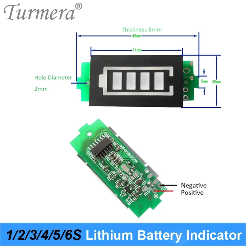 Turmera Lithium and Lifepo4 Battery Indicator LED Display 4.2V 8.4V 14.4V 18V 21V 25V 12V 24V 36V 48V for Screwdriver Drills Use