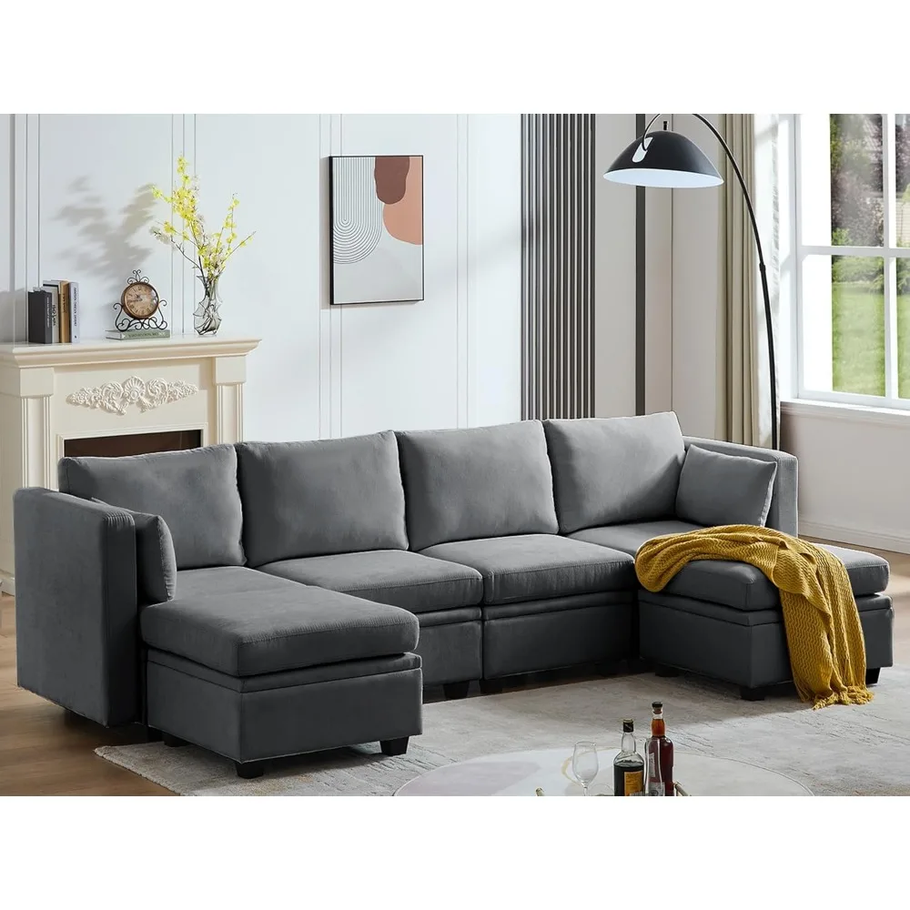 

Modular Sectional Sofa, U Shaped Comfy Cloud Couch with Ottoman, 4-Seater Convertible Sectional, Sofa