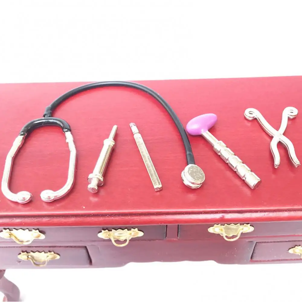 Mini 1/12 5Pcs Dollhouse Stethoscope Care Tools Hospital Accessories Toys Set