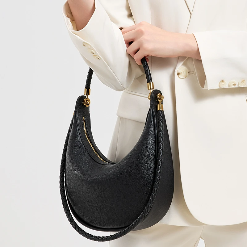 

НОВАЯ женская сумка, кожаная сумка-полумесяц, винтажная элегантная сумка через плечо, роскошная дизайнерская сумка для повседневного использования.