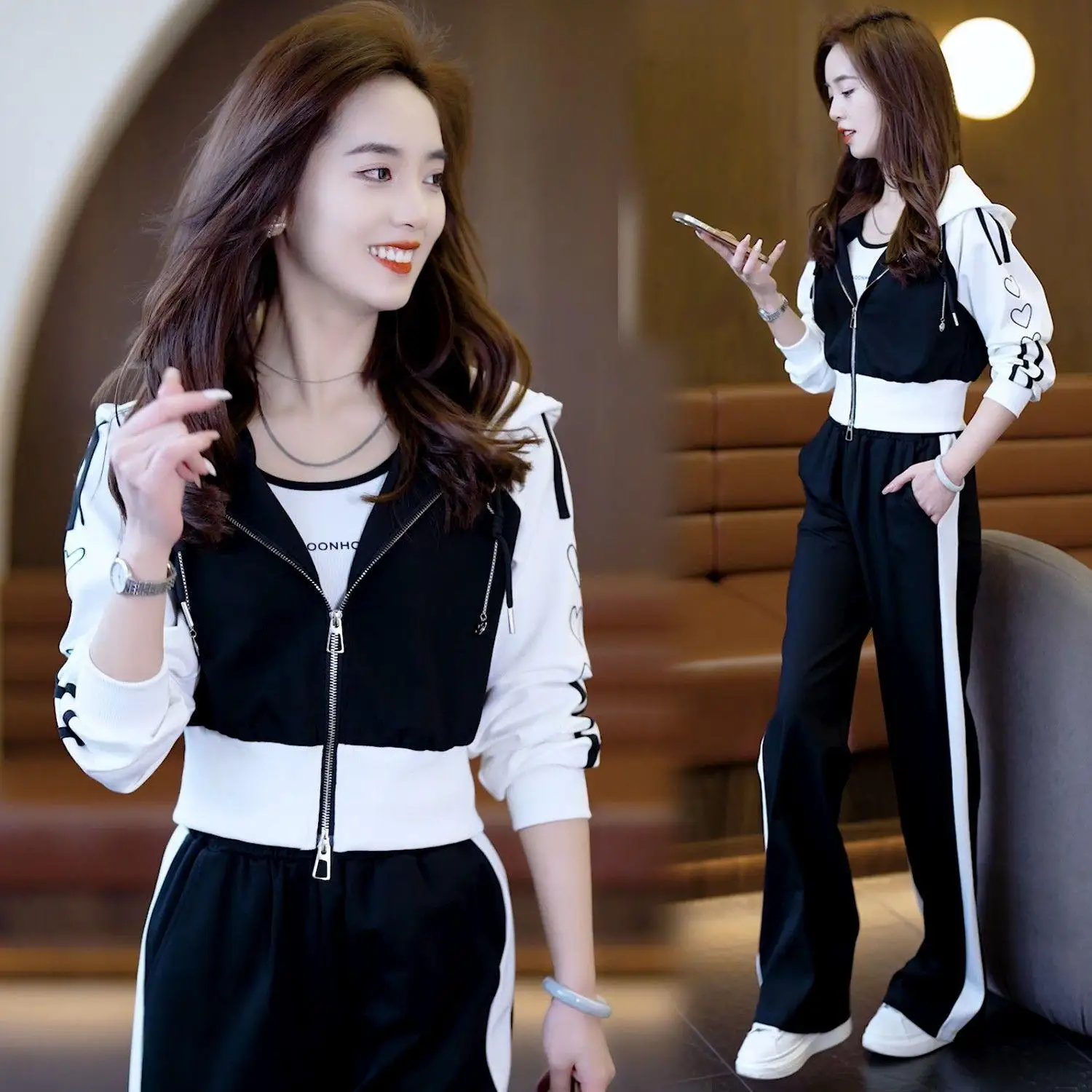 

Casual Fashionable Women's Sportswear Set Spring Autumn New Style Trendy Waist-Cinching Hoodie Streetwear Two-Piece Set