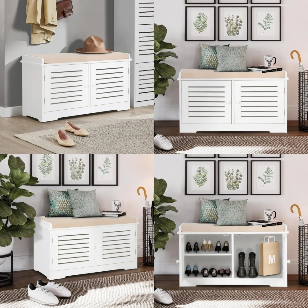 

Shoe Bench Storage Organizer with Seat Cushion Modern Entryway Cabinet Rack for Home Hallway Space Saving Shoe Rack