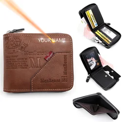New Men Zipper Wallets Name Engraving Big Capacity Card Holder Male Purses High Quality Zipper Coin Pocket Men's Photo Holder