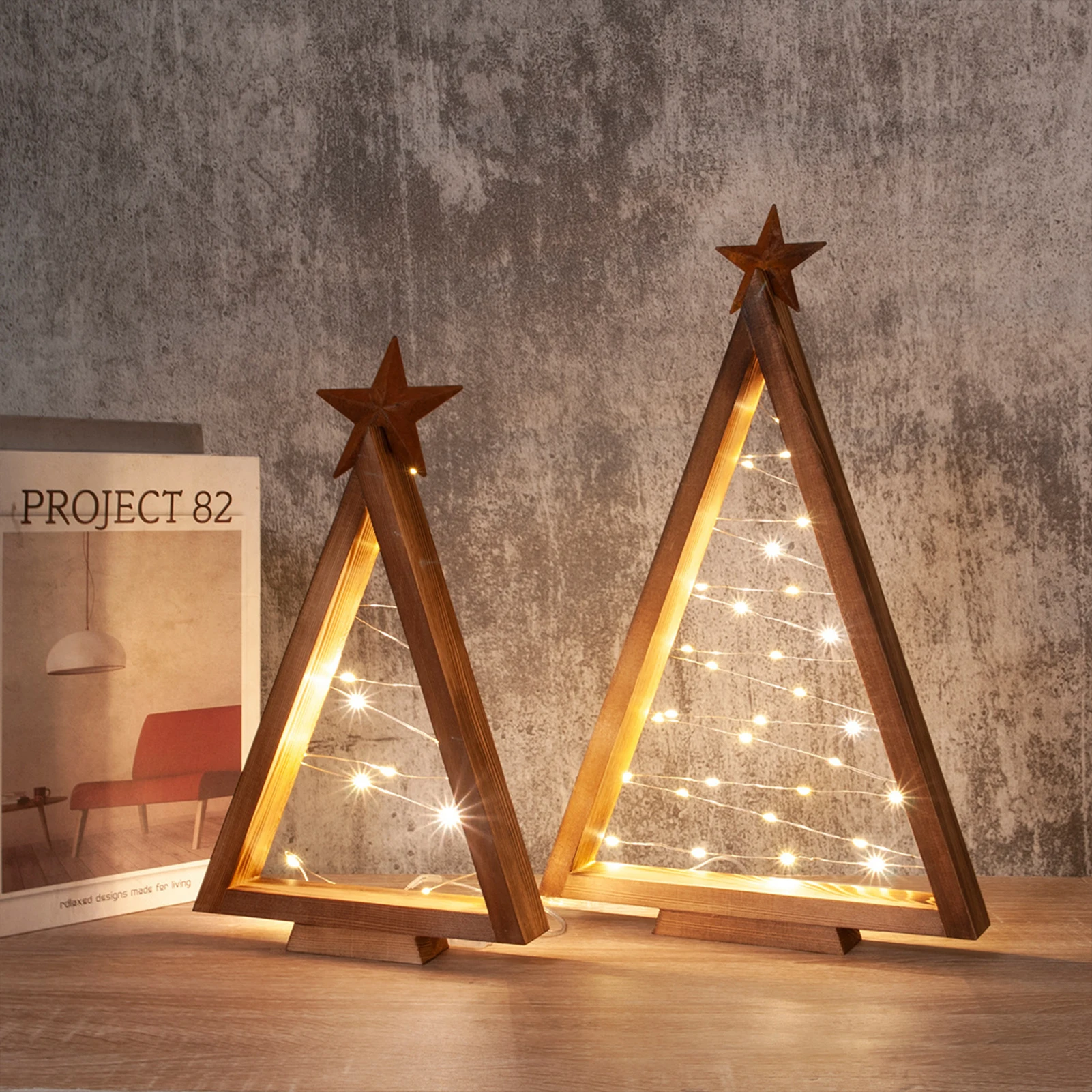 

Christmas LED Ornament Creative Xmas Tree Shaped Wooden Figurine For Dining Table Desk Fireplace Navidad New Year Party Decors
