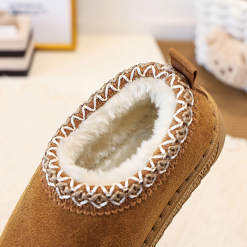 Winter Baby Warm Snow Boots Girls Low-top Cotton Shoes Boys Winter Short Boots with Fur Inside Little Princess Suede Upper Shoes