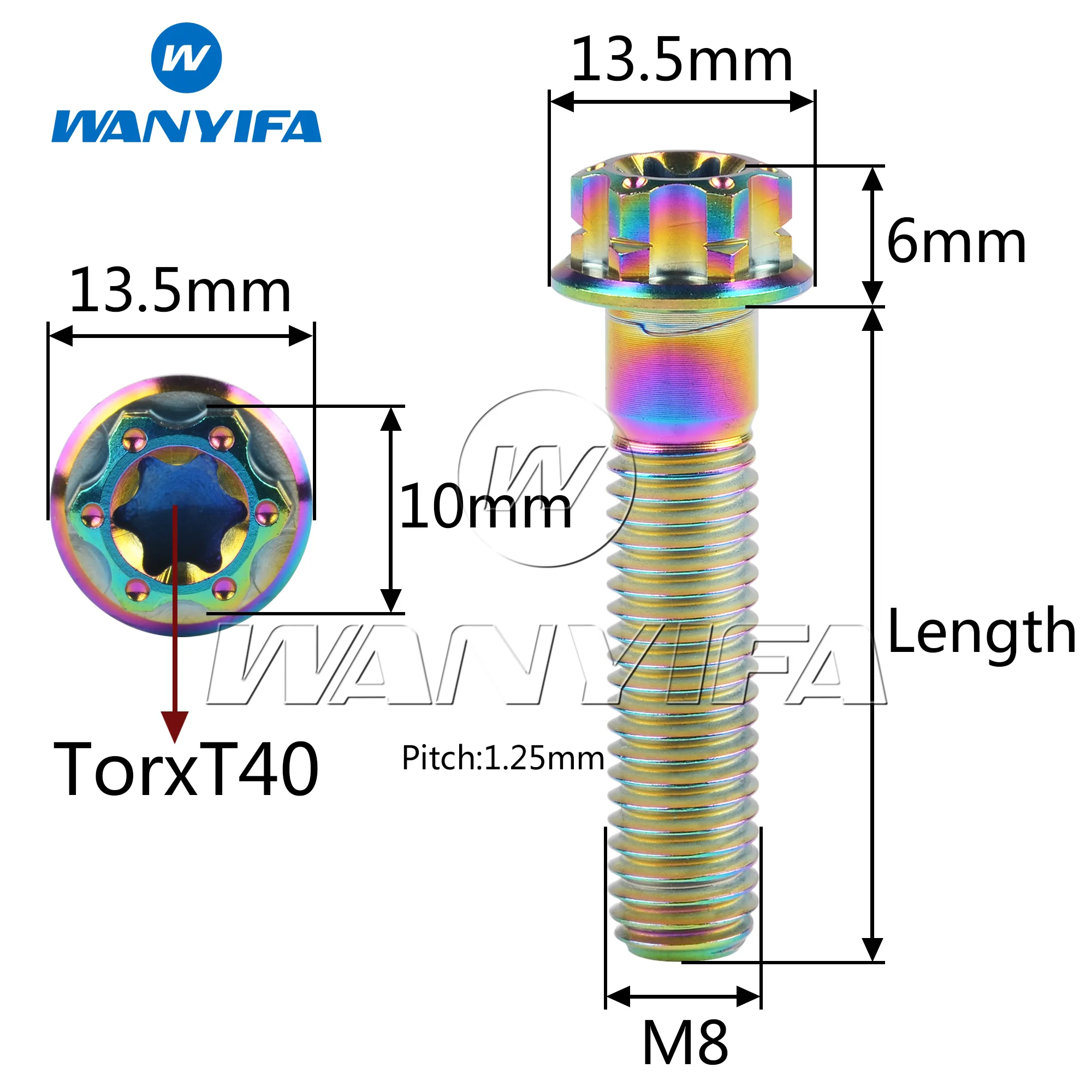 Wanyifa Titanium Bolt M6 M8x10/15/20/25/30/35/40/45/50/55mm Torx Flange Head for Motorcycle Modification Decoration 10/15pcs