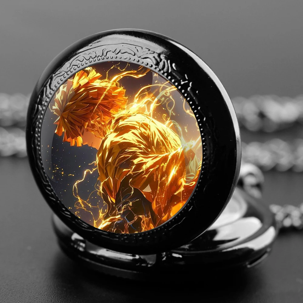 

Anime Demon Slayer Zenitsu Agatsuma Theme Quartz Necklace Pocket Watch With Chain Pendant Vintage Hours Clock Gifts reloj hombre