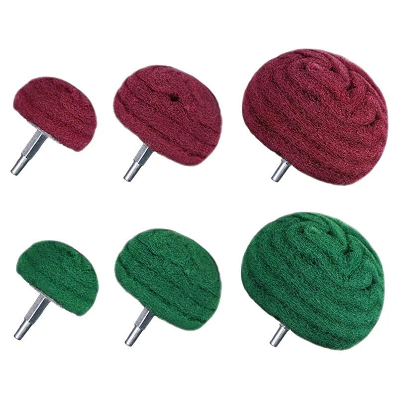 6PCS Dome Type Sanding Mop Polishing Pad, Nylon Fiber Polishing Wheel, 180 Grains Mixed with 320 Grains(Red+Green