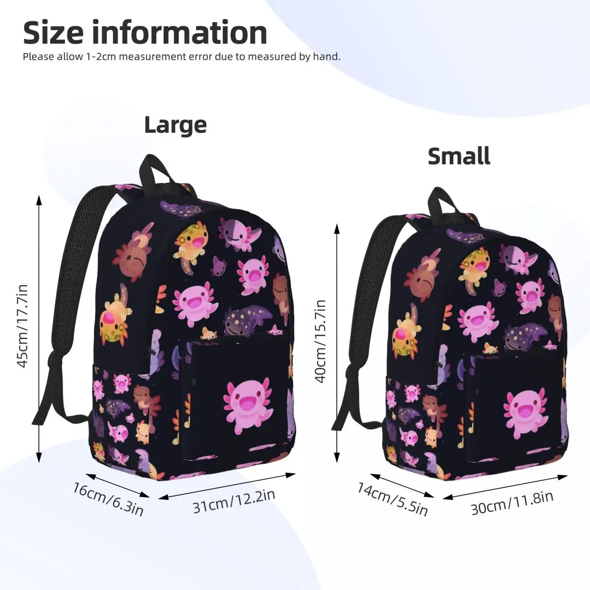 Happy Axolotl Backpack Elementary High College School Student Cute Kawaii Salamander Bookbag Men Women Daypack Sports