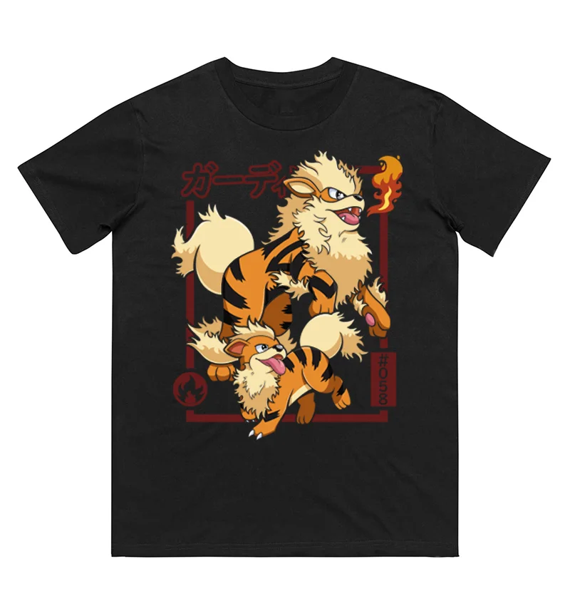 Pokémon Growlithe Evolution Printed Pure Cotton T-shirt Men and Women Spring/Summer New Collection Fashion Short Sleeved Shirt