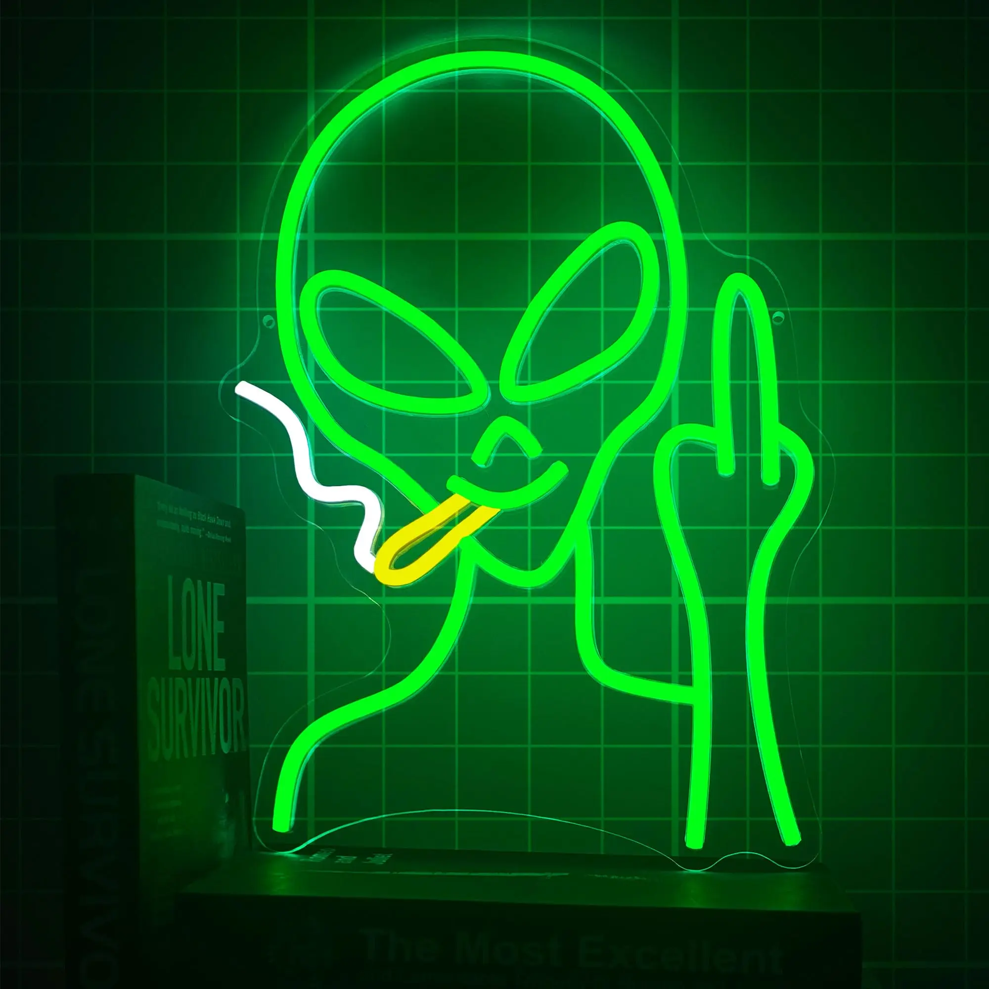 Green Alien Neon Sign for Room, Green Wall Decor, Game Room Decor, Hip Hop Party LED Sign for Teen Room, Home Wall, Party Light