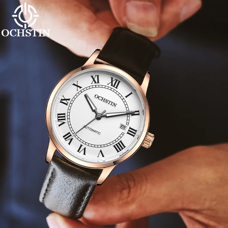 OCHSTIN Man Classic Gentleman Watch Elegant Roman numerals Durable Leather Wristband Automatic Mechanical Movement Wirstwatches