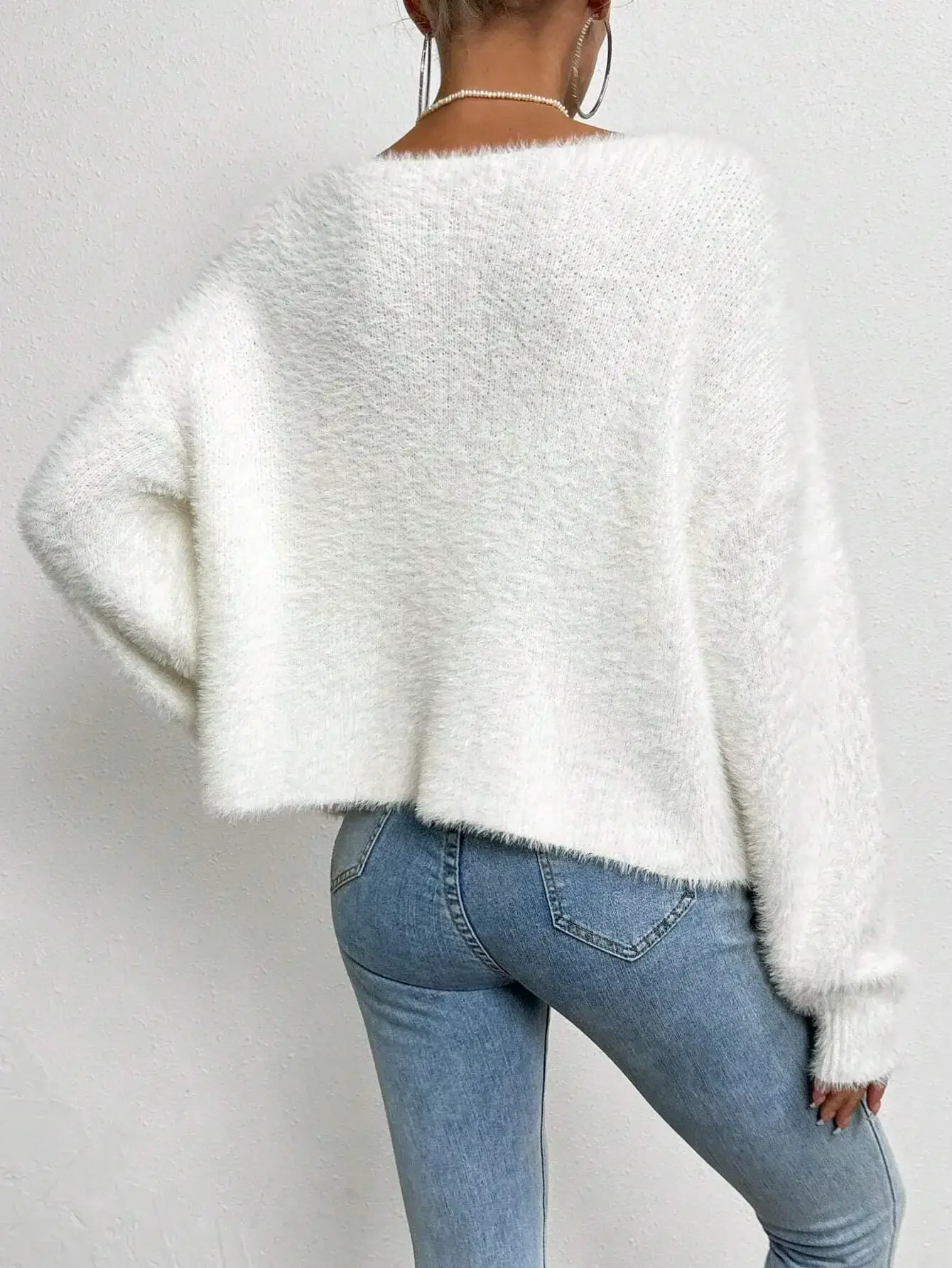 Womens Open Front Pearl Beaded Knit Cardigan High Society Glam Aesthetic Long Sleeve Fluffy Eyelash Feather Sweater Coat Solid Pure Winter White Round Neckline Edge Trim Drop Shoulder Ribbed Cuffs Slouchy Fit For Fall Holiday Party Outfits Christmas Gift