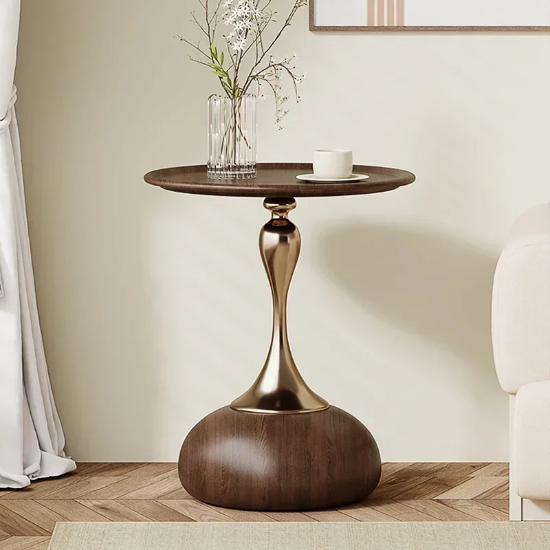 Small Round Table Home Living Room Corner Walnut Medium And Ancient Style Retro Side Table Small Coffee Table Sofa Side Cabinet