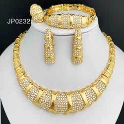 Ensemble de bijoux de Dubaï pour femme, plaqué or 18 carats, collier de luxe, boucles d'oreilles, bracelet et bague, fête de mariage, tendance