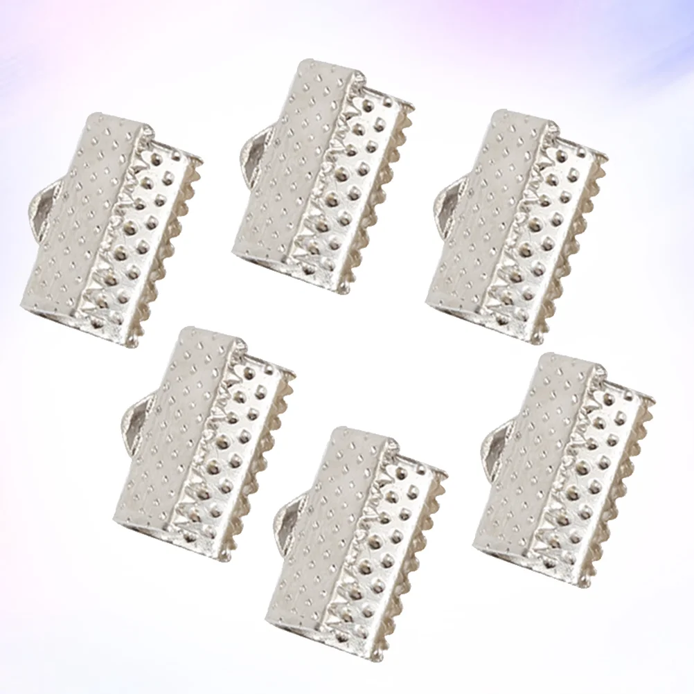 100 PCS Ribbon End Clasps Textured Crimp Clamps Fastener Zipper Clip Fold Over Cord