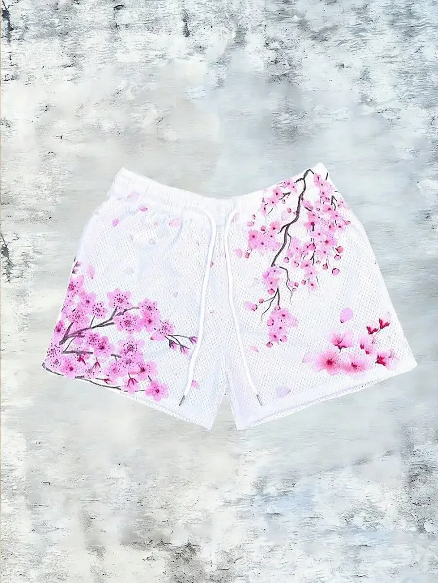 Mens Floral Print Mesh Shorts Casual Daily Wear