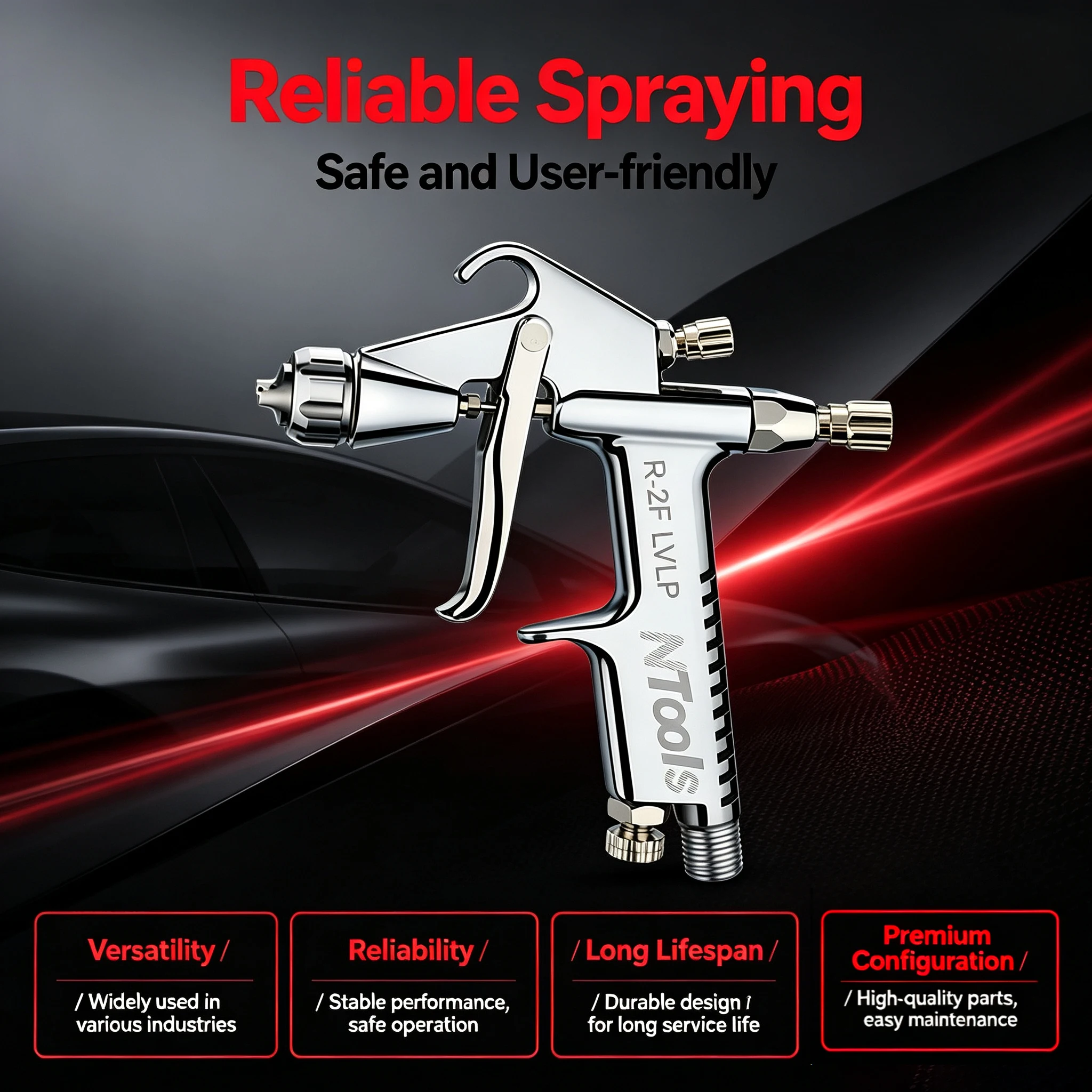 NTOOLS Professional Mini Pneumatic Spray Gun0.5/ 0.8/1.0mm Nozzle 125ml - for Car Painting and Repair