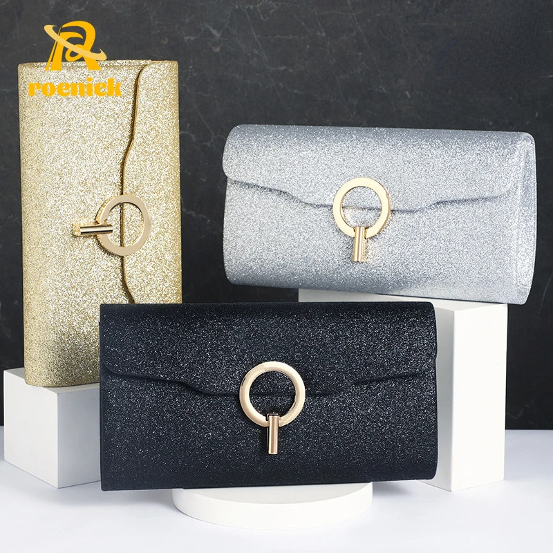 

ROENICK Women Designer Luxury Flap Evening Bags Party Club Square Handbags Purse Banquet Black Tote Chain Shoulder Day Clutch