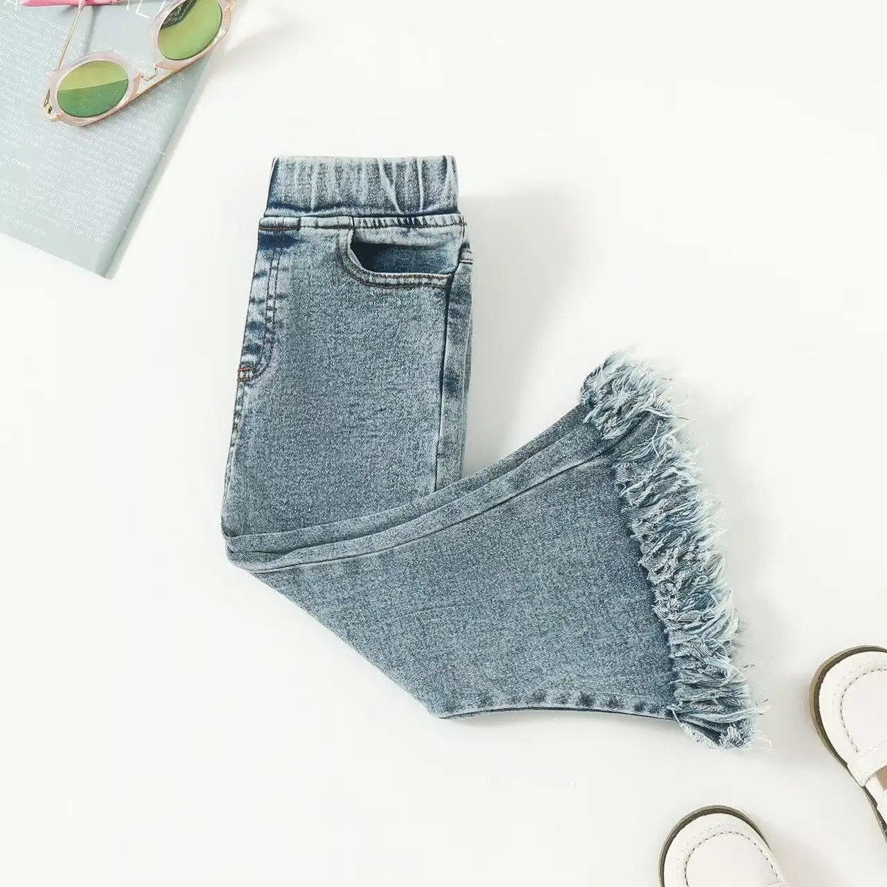 Girls' Bell Bottoms Children's Spring and Autumn Casual Tassel Bell Bottoms Women's Baby Korean Version Slim Fit Jeans