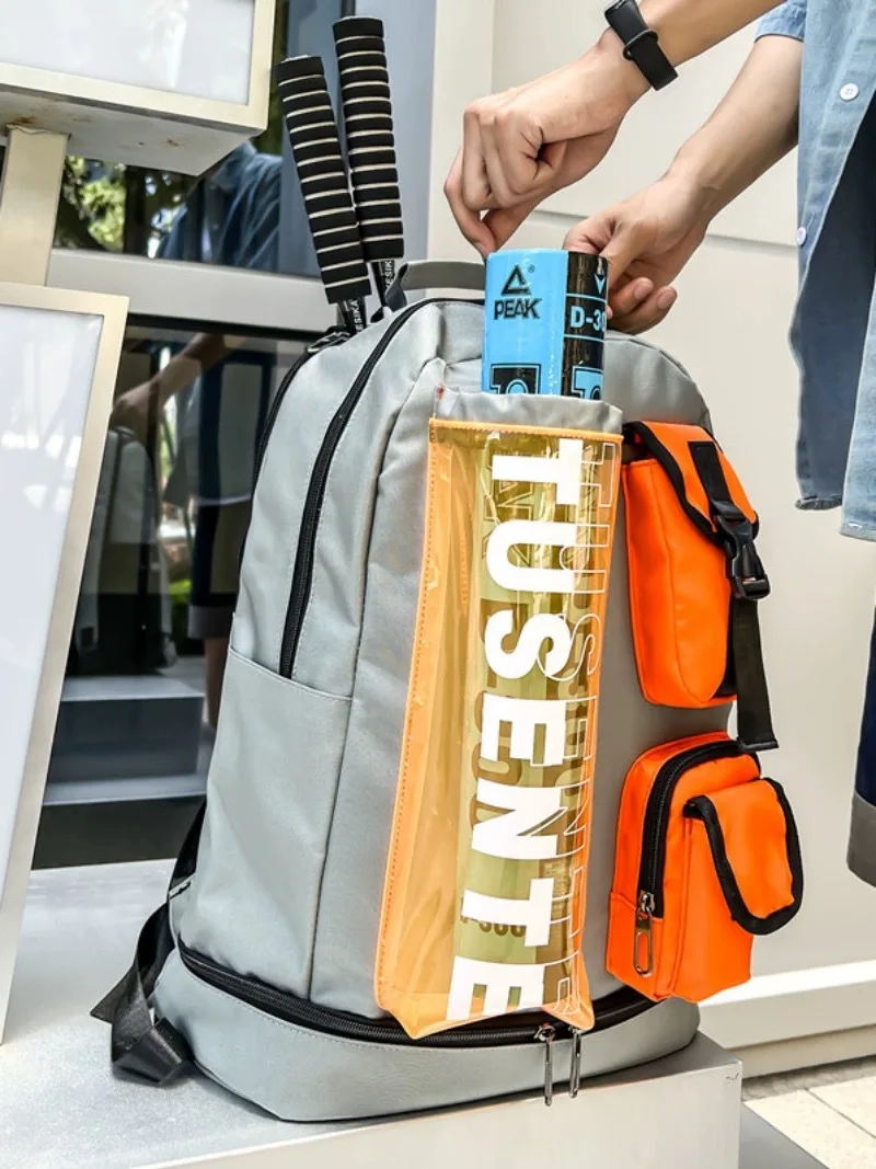 حقيبة كرة الريشة، حقيبة ظهر، حقيبة رياضية، سعة كبيرة، وضعية مستقلة للأحذية، حقيبة مضرب تنس بألوان متباينة #5