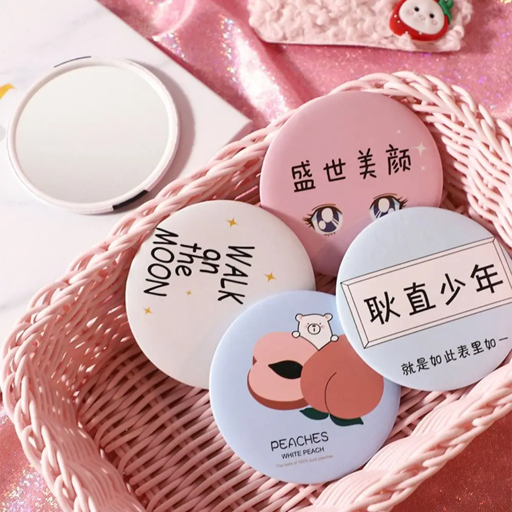 Delicate Dog Cartoon Makeup Mirror Strawberry Panda Mini Single-sided Mirror Pocket Mirror Peach Small Round Mirror Daily